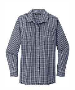 Ladies Broadcloth Gingham Long Sleeve Button Down Shirt