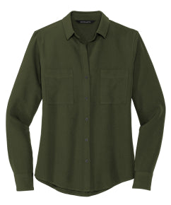 Ladies Long Slv Stretch Crepe Camp Shirt