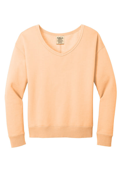 Ladies Beach Wash Garment Dye V-Neck Sweatshirt
